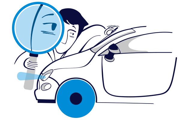 Ilustración de un coche en una estación ITV, representando el servicio de inspección técnica de vehículos en Murcia.