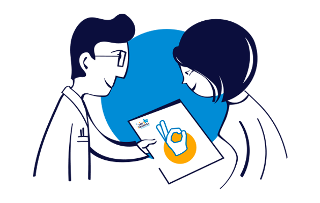 Dos personas representando el proceso de aprobación de la inspección técnica.